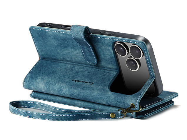 CaseMe Synthetic Leather Wallet Case with Zipper Pocket for iPhone 17 Pro - Teal Leather Wallet Case