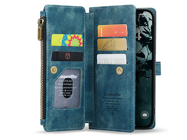 CaseMe Synthetic Leather Wallet Case with Zipper Pocket for iPhone 17 Pro - Teal