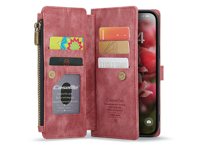 CaseMe Synthetic Leather Wallet Case with Zipper Pocket for iPhone 17 Pro - Blush