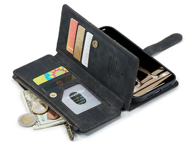 CaseMe Synthetic Leather Wallet Case with Zipper Pocket for iPhone 17 Pro - Charcoal