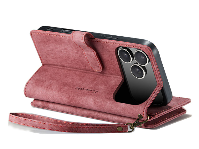 CaseMe Synthetic Leather Wallet Case with Zipper Pocket for iPhone 17 Pro Max - Blush Leather Wallet Case