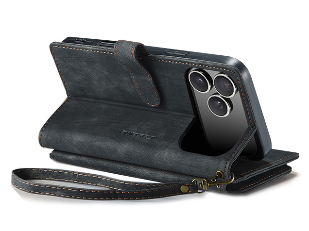 CaseMe Synthetic Leather Wallet Case with Zipper Pocket for iPhone 17 Pro Max - Charcoal Leather Wallet Case