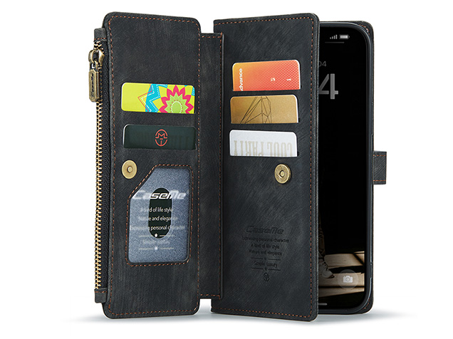 CaseMe Synthetic Leather Wallet Case with Zipper Pocket for iPhone 17 Pro Max - Charcoal