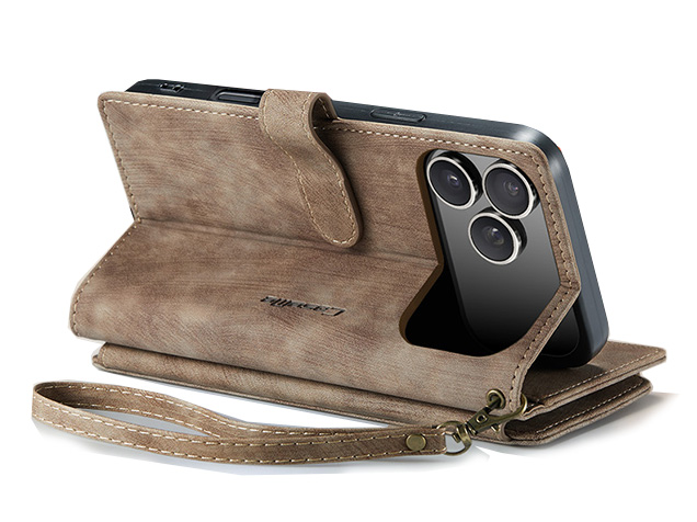 CaseMe Synthetic Leather Wallet Case with Zipper Pocket for iPhone 17 Pro Max - Dessert Taupe Leather Wallet Case