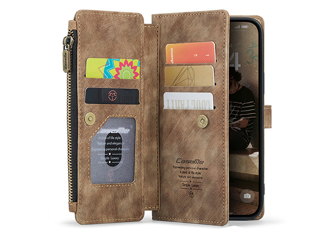 CaseMe Synthetic Leather Wallet Case with Zipper Pocket for iPhone 17 Pro Max - Dessert Taupe