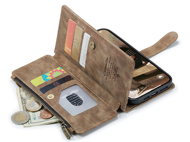 CaseMe Synthetic Leather Wallet Case with Zipper Pocket for iPhone 17 Pro Max - Dessert Taupe