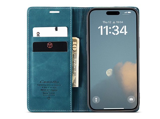 CaseMe Slim Synthetic Leather Wallet Case with Stand for iPhone 17 - Teal