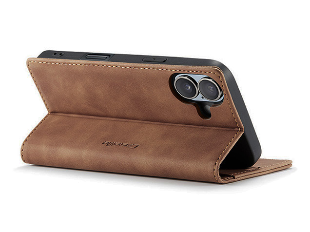 CaseMe Slim Synthetic Leather Wallet Case with Stand for iPhone 17 - Tan