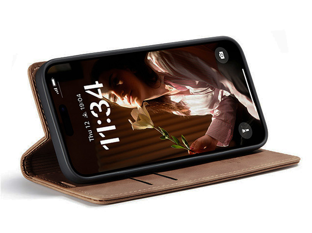 CaseMe Slim Synthetic Leather Wallet Case with Stand for iPhone 17 - Tan