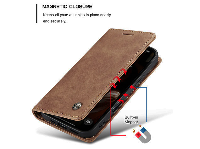CaseMe Slim Synthetic Leather Wallet Case with Stand for iPhone 17 - Tan