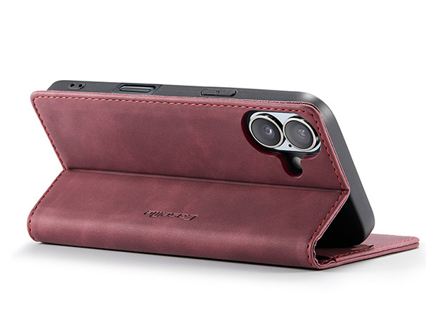 CaseMe Slim Synthetic Leather Wallet Case with Stand for iPhone 17 - Burgundy