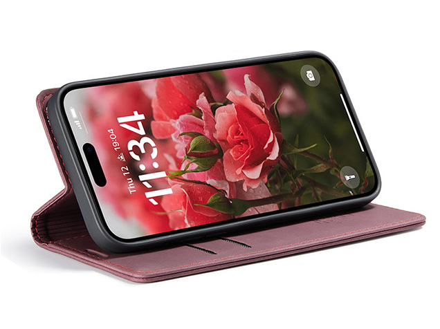 CaseMe Slim Synthetic Leather Wallet Case with Stand for iPhone 17 - Burgundy