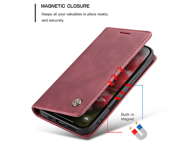 CaseMe Slim Synthetic Leather Wallet Case with Stand for iPhone 17 - Burgundy