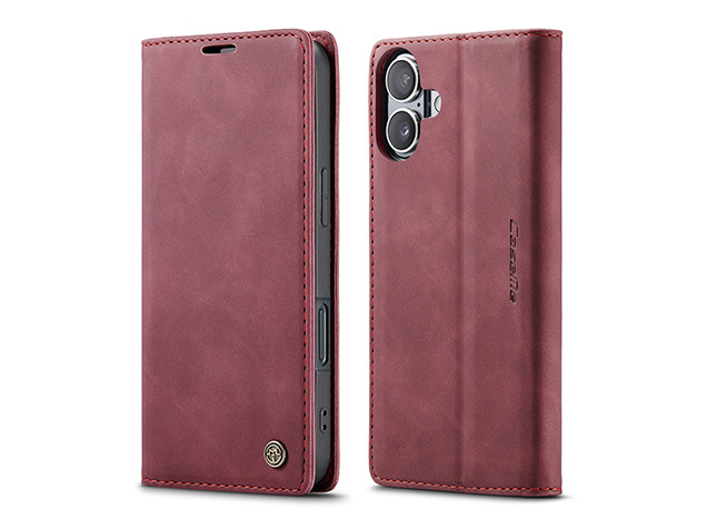CaseMe Slim Synthetic Leather Wallet Case with Stand for iPhone 17 - Burgundy