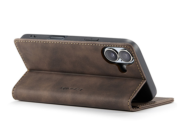 CaseMe Slim Synthetic Leather Wallet Case with Stand for iPhone 17 - Chocolate