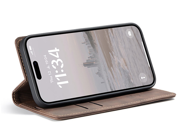 CaseMe Slim Synthetic Leather Wallet Case with Stand for iPhone 17 - Chocolate