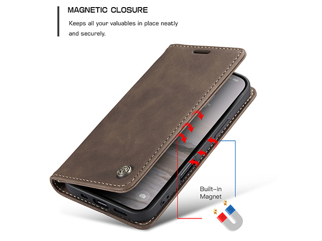 CaseMe Slim Synthetic Leather Wallet Case with Stand for iPhone 17 - Chocolate