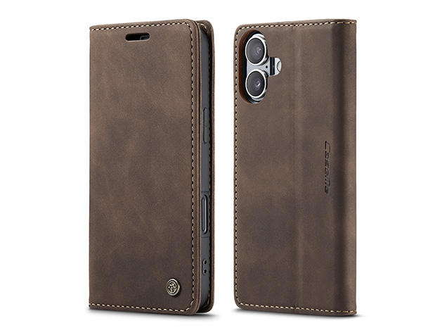 CaseMe Slim Synthetic Leather Wallet Case with Stand for iPhone 17 - Chocolate