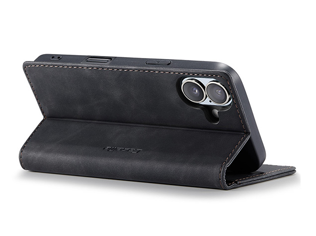 CaseMe Slim Synthetic Leather Wallet Case with Stand for iPhone 17 - Charcoal