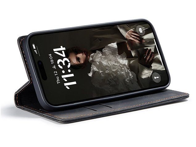 CaseMe Slim Synthetic Leather Wallet Case with Stand for iPhone 17 - Charcoal