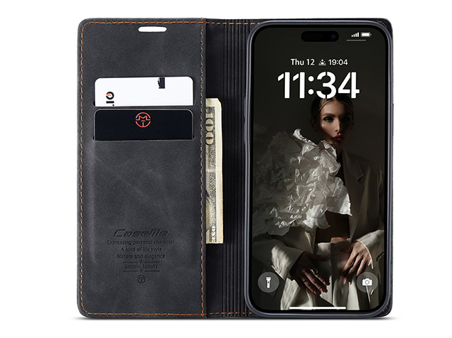 CaseMe Slim Synthetic Leather Wallet Case with Stand for iPhone 17 - Charcoal