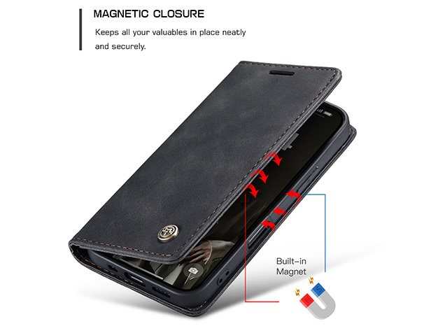 CaseMe Slim Synthetic Leather Wallet Case with Stand for iPhone 17 - Charcoal