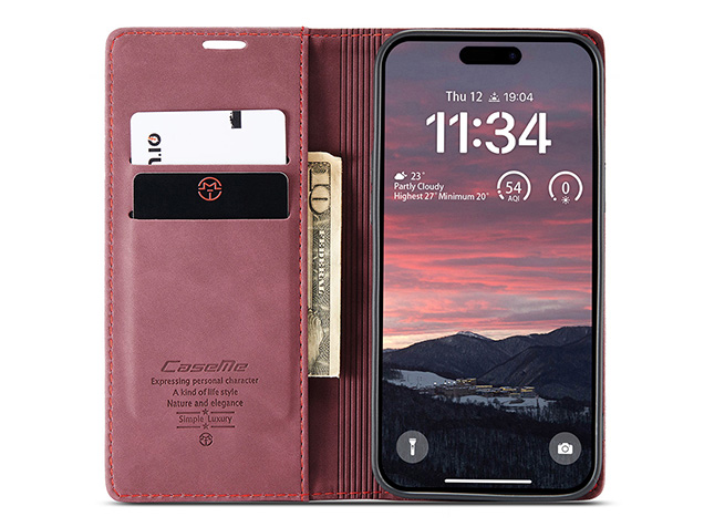 CaseMe Slim Synthetic Leather Wallet Case with Stand for iPhone Air - Burgundy