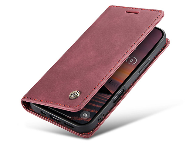 CaseMe Slim Synthetic Leather Wallet Case with Stand for iPhone 17 Pro - Burgundy Leather Wallet Case