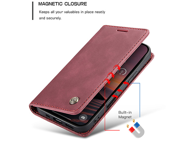 CaseMe Slim Synthetic Leather Wallet Case with Stand for iPhone 17 Pro - Burgundy