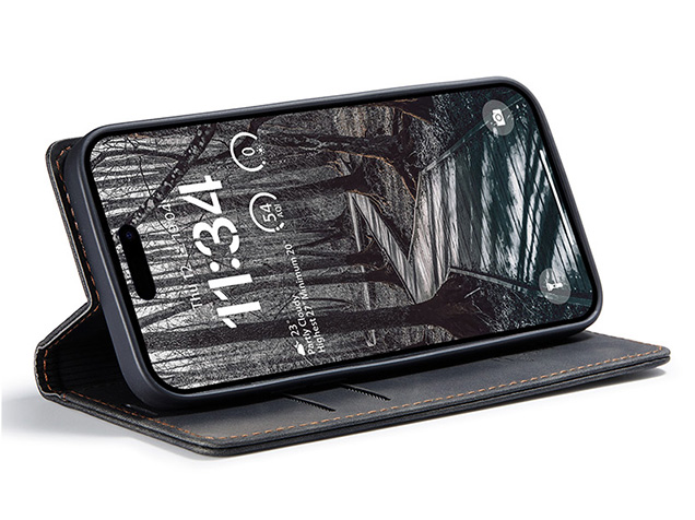 CaseMe Slim Synthetic Leather Wallet Case with Stand for iPhone 17 Pro - Charcoal