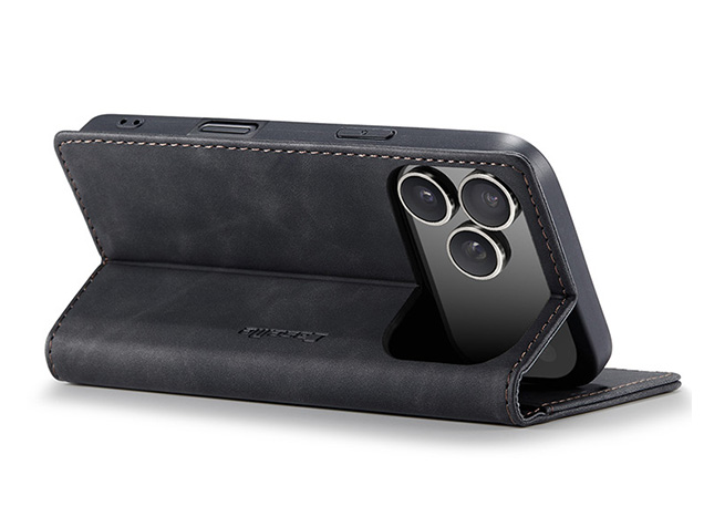 CaseMe Slim Synthetic Leather Wallet Case with Stand for iPhone 17 Pro - Charcoal