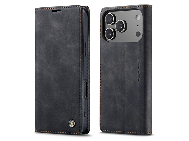 CaseMe Slim Synthetic Leather Wallet Case with Stand for iPhone 17 Pro - Charcoal