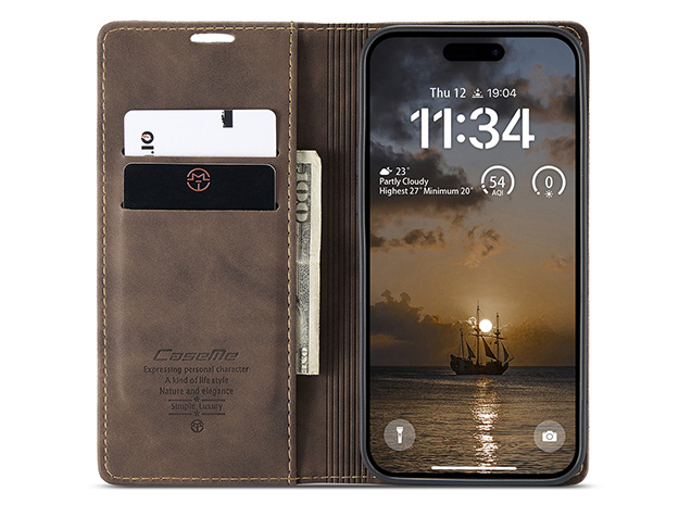 CaseMe Slim Synthetic Leather Wallet Case with Stand for iPhone 17 Pro - Chocolate
