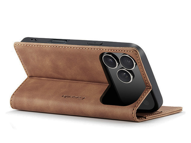 CaseMe Slim Synthetic Leather Wallet Case with Stand for iPhone 17 Pro - Tan