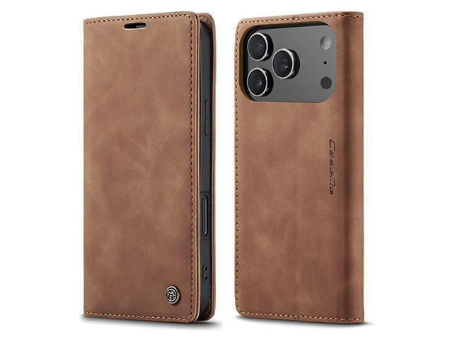 CaseMe Slim Synthetic Leather Wallet Case with Stand for iPhone 17 Pro - Tan