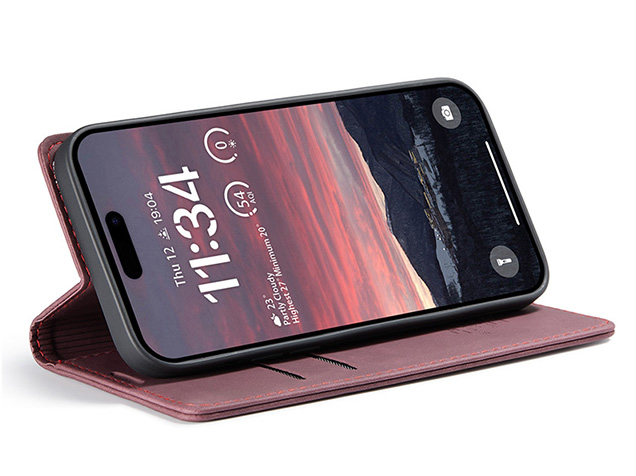 CaseMe Slim Synthetic Leather Wallet Case with Stand for iPhone 17 Pro Max - Burgundy