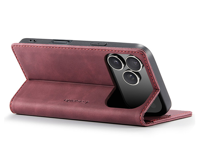 CaseMe Slim Synthetic Leather Wallet Case with Stand for iPhone 17 Pro Max - Burgundy