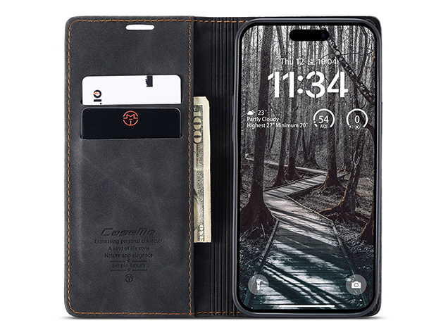 CaseMe Slim Synthetic Leather Wallet Case with Stand for iPhone 17 Pro Max - Charcoal