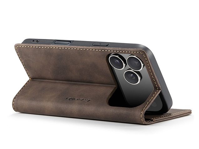 CaseMe Slim Synthetic Leather Wallet Case with Stand for iPhone 17 Pro Max - Chocolate