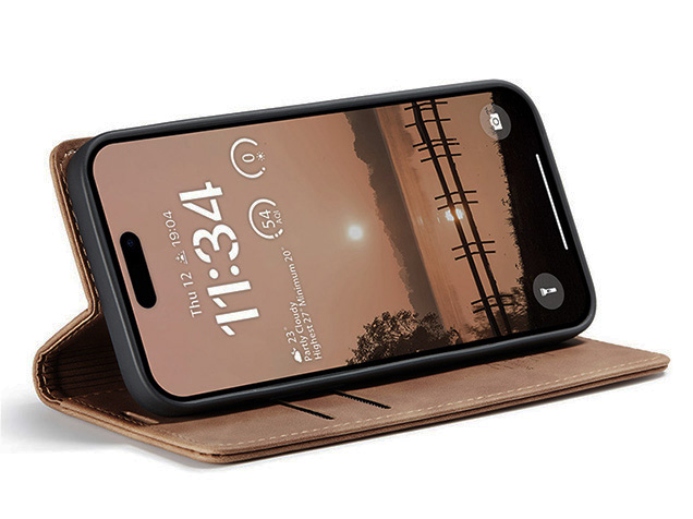 CaseMe Slim Synthetic Leather Wallet Case with Stand for iPhone 17 Pro Max - Tan
