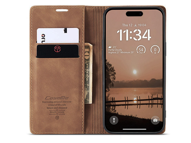CaseMe Slim Synthetic Leather Wallet Case with Stand for iPhone 17 Pro Max - Tan