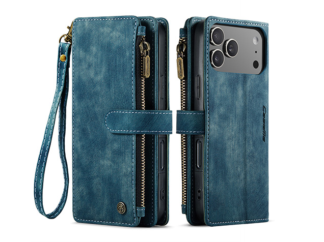 CaseMe Synthetic Leather Wallet Case with Zipper Pocket for iPhone 17 Pro - Teal