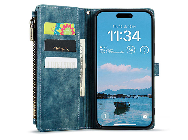 CaseMe Synthetic Leather Wallet Case with Zipper Pocket for iPhone Air - Teal