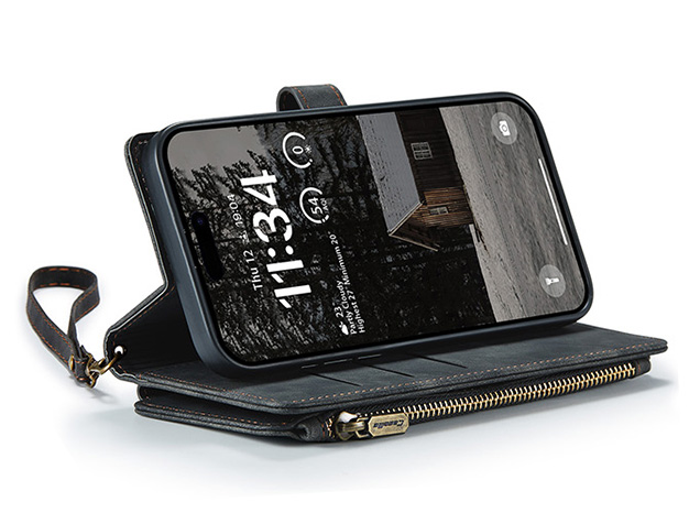 CaseMe Synthetic Leather Wallet Case with Zipper Pocket for iPhone Air - Charcoal