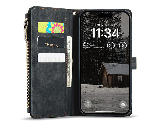 CaseMe Synthetic Leather Wallet Case with Zipper Pocket for iPhone Air - Charcoal