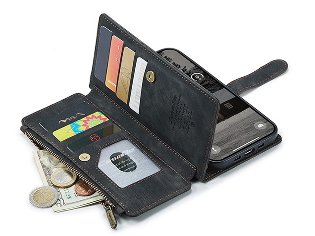 CaseMe Synthetic Leather Wallet Case with Zipper Pocket for iPhone Air - Charcoal