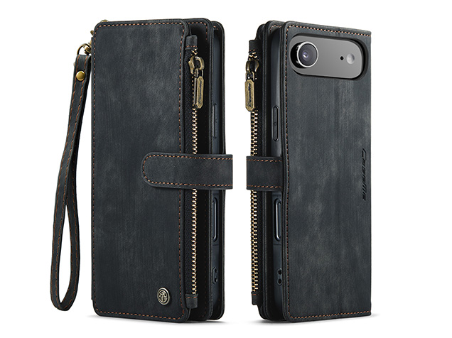 CaseMe Synthetic Leather Wallet Case with Zipper Pocket for iPhone Air - Charcoal