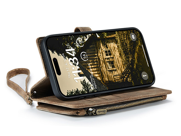 CaseMe Synthetic Leather Wallet Case with Zipper Pocket for iPhone Air - Dessert Taupe