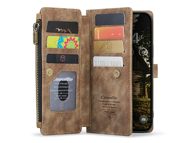 CaseMe Synthetic Leather Wallet Case with Zipper Pocket for iPhone Air - Dessert Taupe