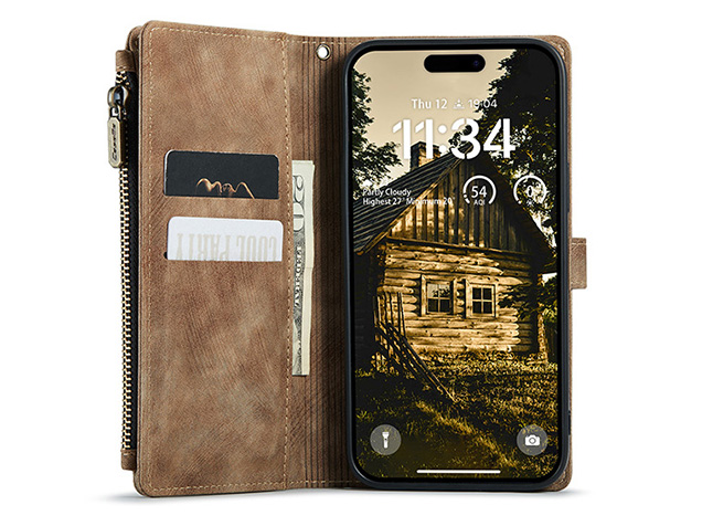 CaseMe Synthetic Leather Wallet Case with Zipper Pocket for iPhone Air - Dessert Taupe